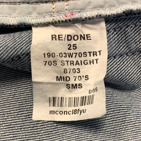 NEW! RE/DONE Size 25 70s Straight Mid 70s Wash Blue Denim Jeans $395 msrp I7-8 - Picture 9 of 9